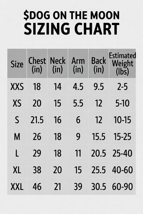 sizing chart for Dog on the Moon 